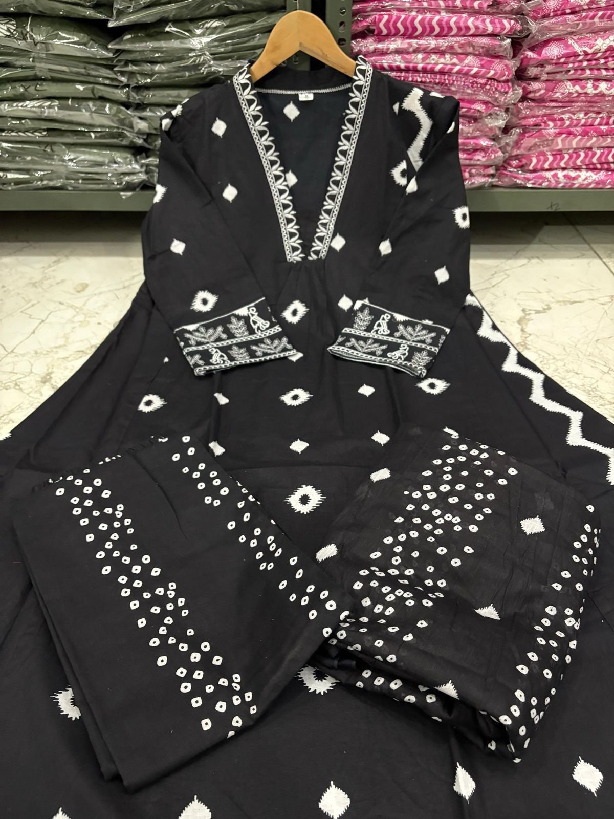 Cotton Procin Print Embroidered Suit Set